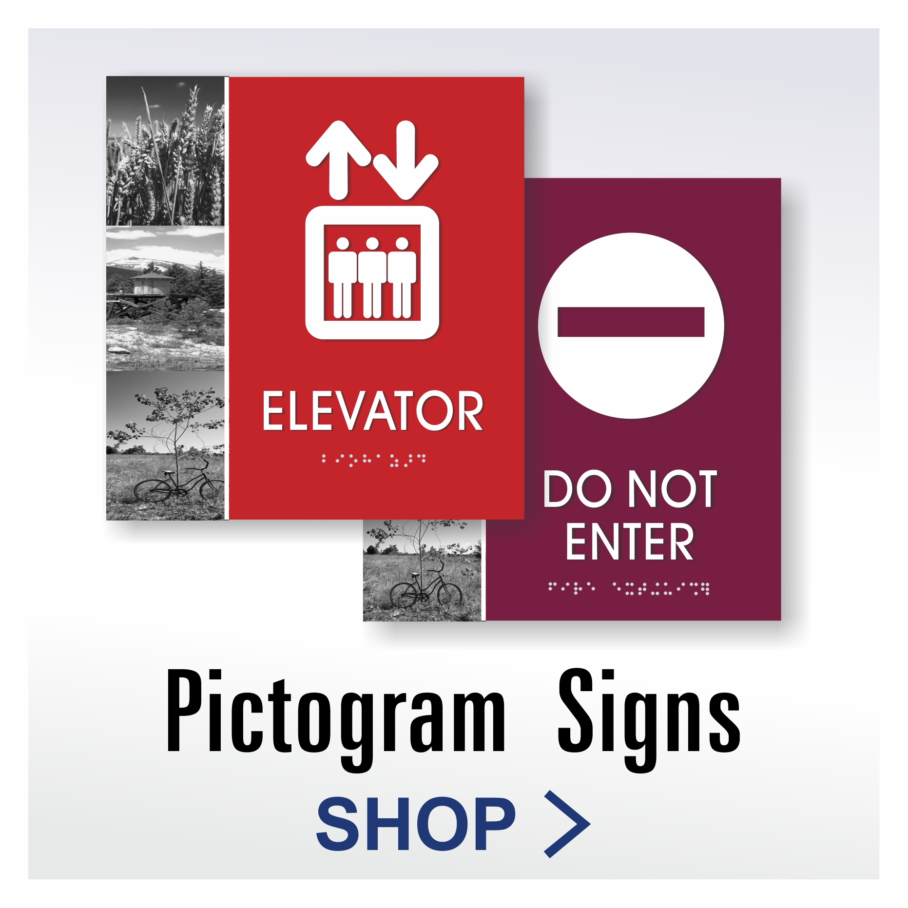 Vintage ADA pictogram signs with architectural heritage graphics